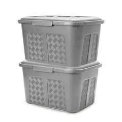 ENERGY PLUS - Set X2 Cajoneras o Cajas Plásticas Organizadoras con Tapa 15L Gris
