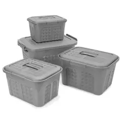 ENERGY PLUS - Set X4 Cajoneras Plásticas Organizadoras Diferentes Tamaños Gris