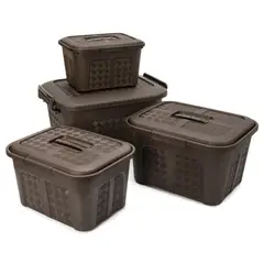 ENERGY PLUS - Set X4 Cajoneras Plásticas Organizadoras Diferentes Tamaños Café