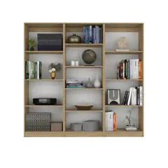 VIRTUAL MUEBLES - Combo Home 180x62cm Macadamia Tres Bibliotecas