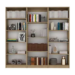 VIRTUAL MUEBLES - Combo Home 180x62cm Macadamia Tres Bibliotecas