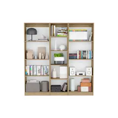 VIRTUAL MUEBLES - Combo Home 180x62cm Macadamia Tres Bibliotecas
