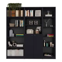VIRTUAL MUEBLES - Combo Home 180x62x29cm Wengue Tres Bibliotecas