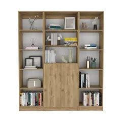 VIRTUAL MUEBLES - Combo Home 180x62cm Macadamia Tres Bibliotecas