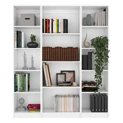 VIRTUAL MUEBLES - Combo Home 180x62x29cm Blanco Tres Bibliotecas