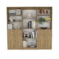 VIRTUAL MUEBLES - Combo Home 180x62cm Macadamia Tres Bibliotecas