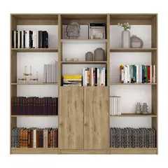 VIRTUAL MUEBLES - Combo Home 180x62cm Macadamia Tres Bibliotecas