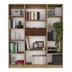 VIRTUAL MUEBLES - Combo Home 180x62cm Macadamia Tres Bibliotecas