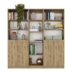 VIRTUAL MUEBLES - Combo Home 180x62cm Macadamia Tres Bibliotecas