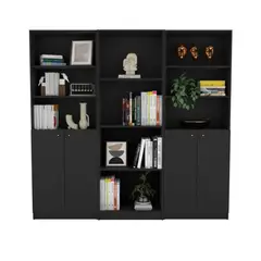 VIRTUAL MUEBLES - Combo Home 180x62x31cm Wengue Tres Bibliotecas