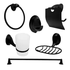 GRIFOS CENTER - Kit Juego de Accesorios para Baño Negro Zinc 6 Piezas