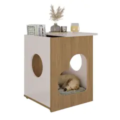 BERTOLINI - Mesa Auxiliar para Mascota 60x52cm en Mdp Roble con Blanco