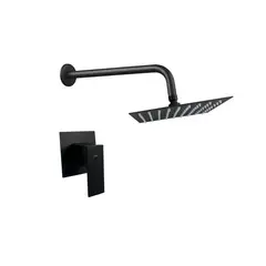 INKORPORAR - Griferia ducha monocontrol Ciret negra cuadrada+brazo muro red+regadera 20x20 acero inoxidable