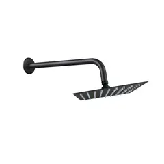 INKORPORAR - Kit regadera ducha cuadrada 20x20 negro mate+brazo muro redondo 30 cms