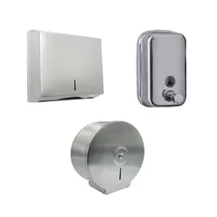 INKORPORAR - Set X3 Dispensadores Institucionales Papel Higiénico+Jabón 800 Ml+Toallas Acero Inox