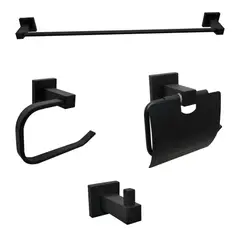 GENERICO - Set X 4 Accesorios baño Show percha+portarrollo+toalleros negro metalico