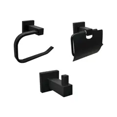 INKORPORAR - Set X 3 Accesorios baño Show percha+portarrollo+toallero corto negro