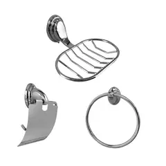 INKORPORAR - Set X 3 Accesorios Baño Basic Portarrollo+Aro+Rejilla Metalico Cromo