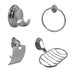 INKORPORAR - Set X 4 Accesorios Baño Basic Percha+Portarrollo+Aro+Rejilla Metalico