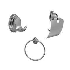 GENERICO - Set X 3 Accesorios baño Basic percha+portarrollo+aro metalico