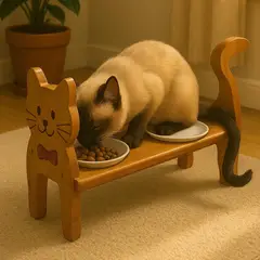 MADELAU - Comedero Cat S Pino-Platos Ceramica Natural