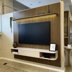 BERTOLINI - Combo Panel Mueble TV 75" y Mueble Bar en Mdp Pino con Blanco