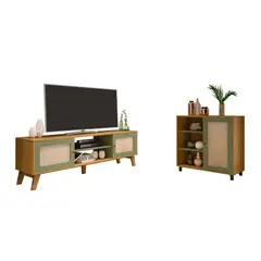 BERTOLINI - Combo Mueble TV 75" y Bife en Mdp Roble con Menta