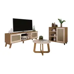 BERTOLINI - Combo Mueble Tv 75" Incluye Bife Y Mesa Centro en Mdp Roble con Blanco