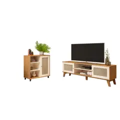 BERTOLINI - Combo Mueble Tv 75" Incluye Bife en Mdp Roble con Blanco