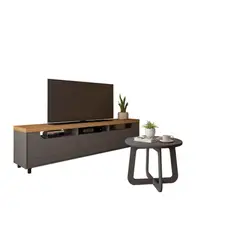 BERTOLINI - Combo Mueble TV 75" Incluye Mesa Centro En Mdp Roble con Gris