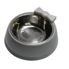 COLMASCOTAS - Comedero Para Perro Importado Deluxe Moño Pequeño Gris