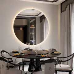 FAYENZA - Espejo Decorativo Alhena Con Luz Led Cálida Profesional Encendido Touch Dimerizable Diámetro 80Cmx4Mm