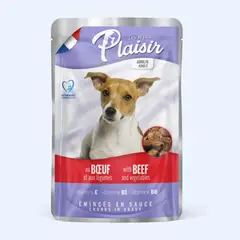PLAISIR - Alimento húmedo para perro adutlo trozos de res 100gr
