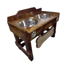 MADELAU - Comedero Para Perro Clasic S Pino-Platos Metalicos