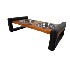 MADELAU - Comedero Para Perro Floating S Pino-Platos Metalicos Negro