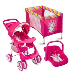 BEBESIT - Set Accesorios de Muñecas Doll Kit Cuna Coche Portabebe Unicornio Prinsel