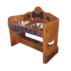 MADELAU - Comedero Para Perro Bowtie L Pino-Platos Metalicos