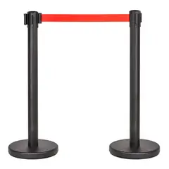 GENERICO - Poste Separador de Fila Negro - Cinta Roja x 2 Unidades