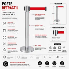 GENERICO - Poste Separador de Fila Efecto Espejo Con Cinta Roja