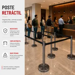 GENERICO - Poste Separador de Fila Plata Efecto Espejo Cinta Negra X2 Unidades