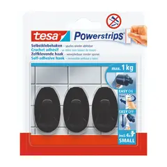 TESA - Gancho Adhesivo Removible Ovalado Size S Negro X3 Unds