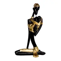 HOME COLLECTION - Escultura Mujer Africana Poliresina 20x32 cm Negro y Oro Etiopia