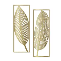 HOMUS - Diptico Hojas Palma - Mdf - Dorado - 21 X 61 Cm