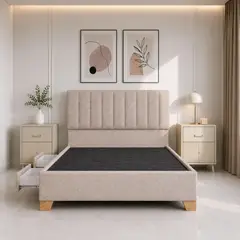 ESTILO Y CONFORT - Basecama Dividida Con 2 Cajones Práctica+Cabecero Monaco Beige 160x190