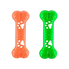 ENERGY PLUS - 2 Huesos Para Perro Mordedor Mediano. Anti-sarro Naranja Verde