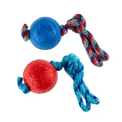 ENERGY PLUS - 2 Juguetes Para Perro Con Pelota y Cuerda Medianos Azul Rojo