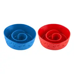 ENERGY PLUS - 2 Platos Para Perro Comedero Anti-ansiedad Azul Rojo