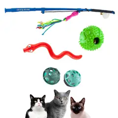 ENERGY PLUS - Kit 4 Juguetes Para Gatos Caña Pelotas Y Dispensador