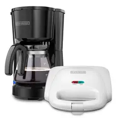 BLACK+DECKER - Combo Cafetera 5 tazas negra + Sanduchera para 2 porciones SM1000W