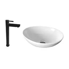 INKORPORAR - Kit Lavamanos Sobreponer Siena Vessel+Grifería Agua Fria Negro+Desague